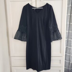 Talbots 8 Black Sheath Dress Crochet Sleeve Knee Length Cocktail Lace Old Money